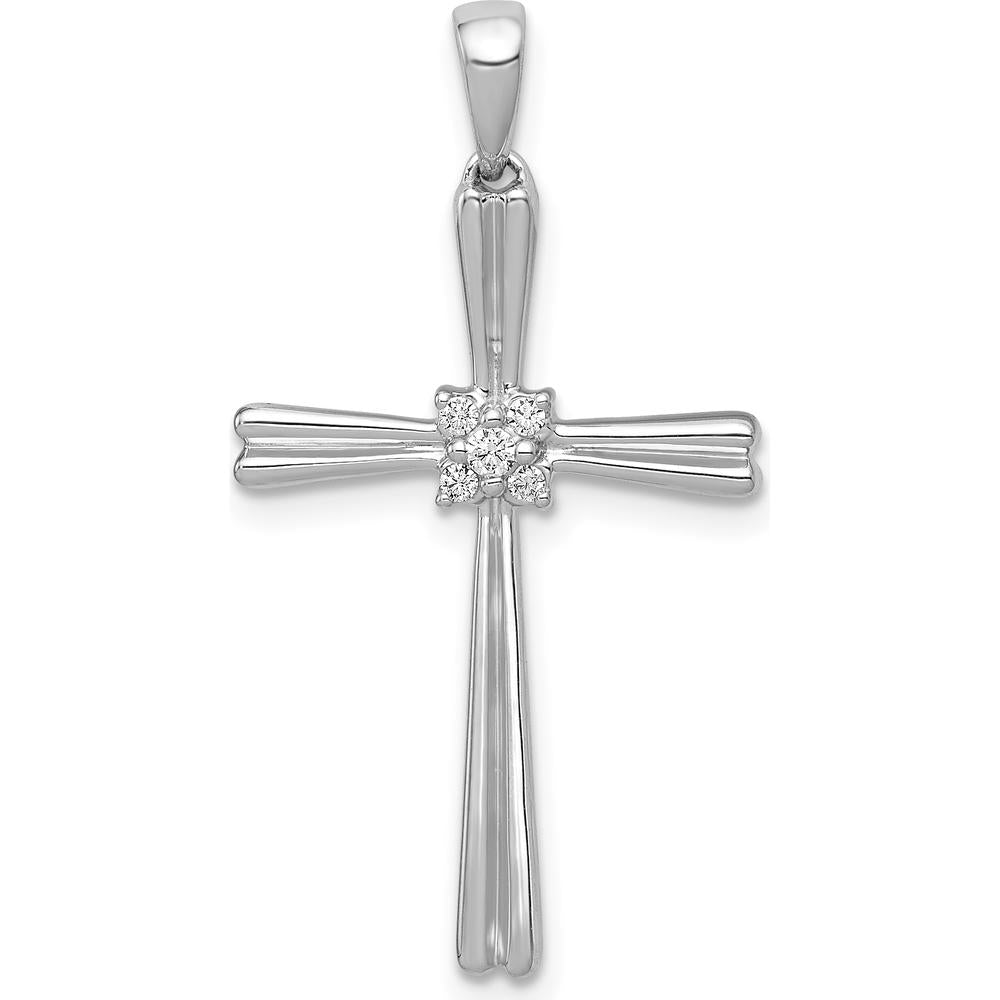 14K White Gold Diamond Cross Pendant with Round Cluster - 1/20 Carat Total Diamond Weight by Monteluci Fine Jewelry
