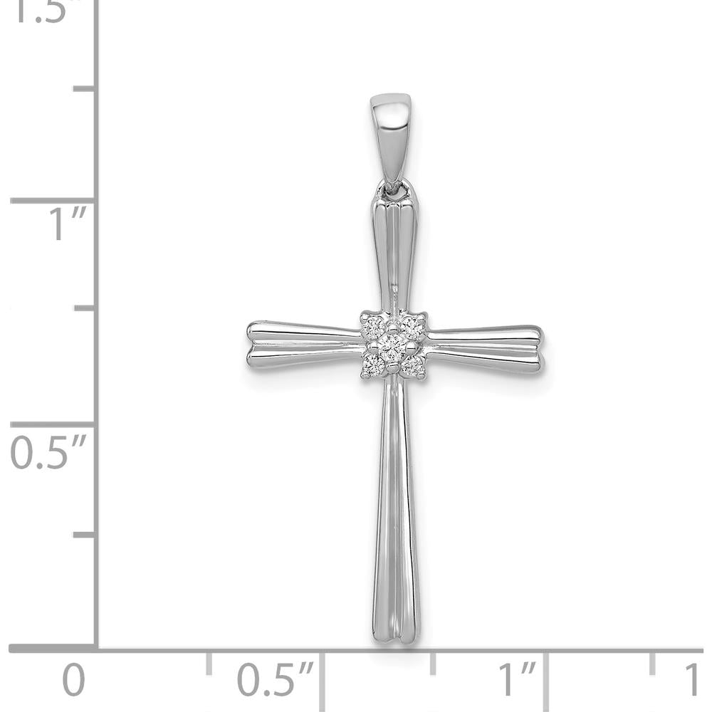 14K White Gold Diamond Cross Pendant with Round Cluster - 1/20 Carat Total Diamond Weight by Monteluci Fine Jewelry