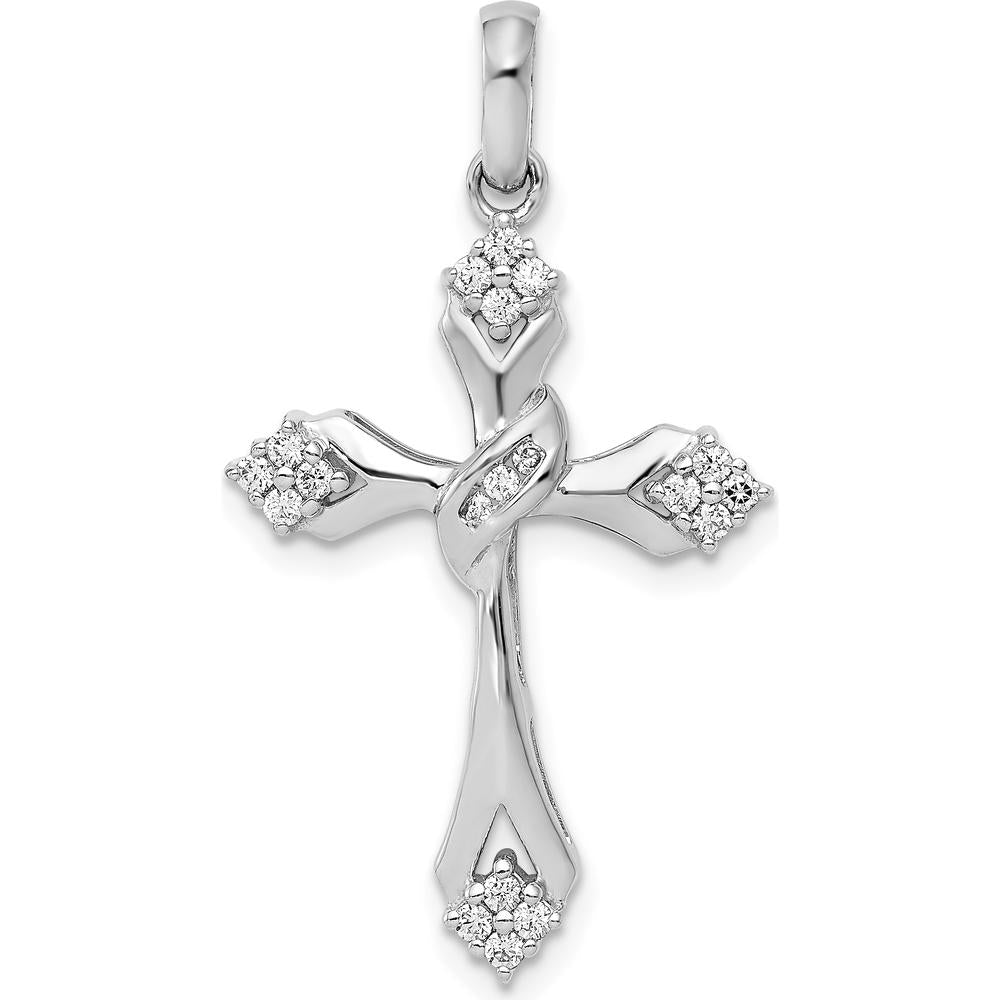 14K White Gold Diamond Cross Pendant with Round Cluster Diamonds - 0.20 Carat Total Diamond Weight by Monteluci Fine Jewelry