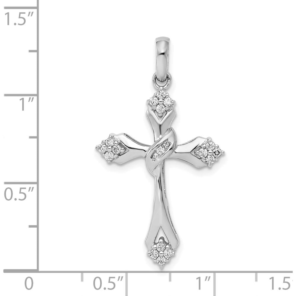 14K White Gold Diamond Cross Pendant with Round Cluster Diamonds - 0.20 Carat Total Diamond Weight by Monteluci Fine Jewelry