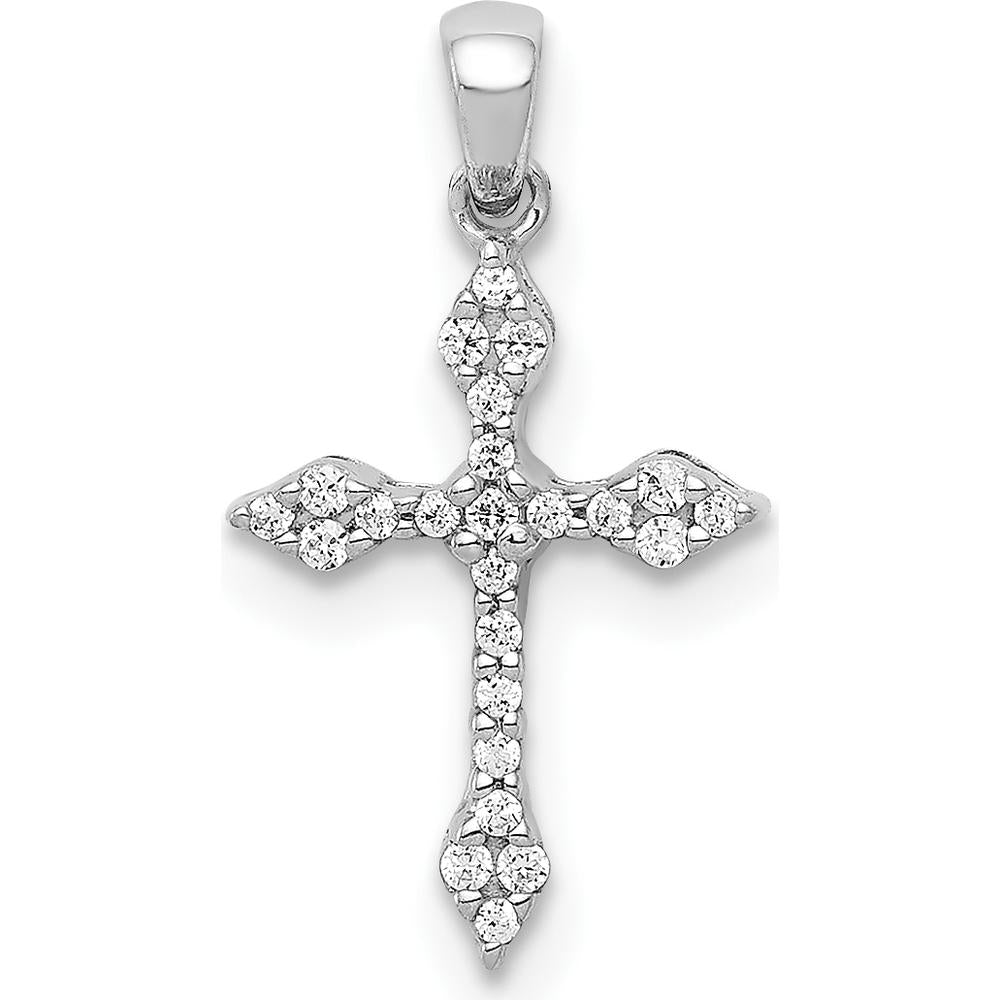 14K White Gold Diamond Cross Pendant with Round Cut Diamonds - 1/15 Carat Total Diamond Weight by Monteluci Fine Jewelry