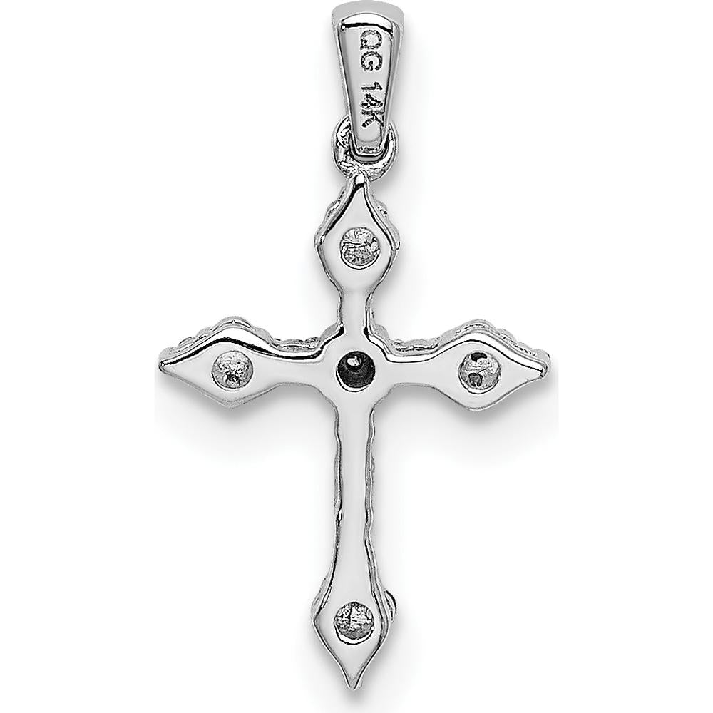 14K White Gold Diamond Cross Pendant with Round Cut Diamonds - 1/15 Carat Total Diamond Weight by Monteluci Fine Jewelry