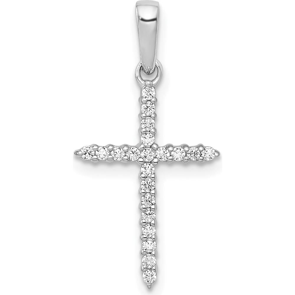 14K White Gold Diamond Cross Pendant with Round Cut Natural Diamonds - 1/6 Carat Total Diamond Weight by Monteluci Fine Jewelry