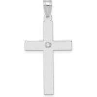 14K White Gold Diamond Cross Pendant with Round Diamond - 0.02 Carat Total Diamond Weight by Oro Pregiato