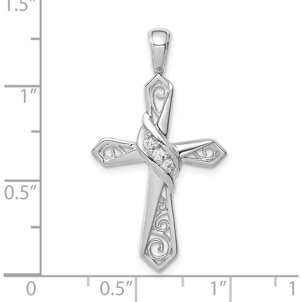 14K White Gold Diamond Cross Pendant with Round Diamonds - 0.05 Carat Total Diamond Weight by Oro Pregiato