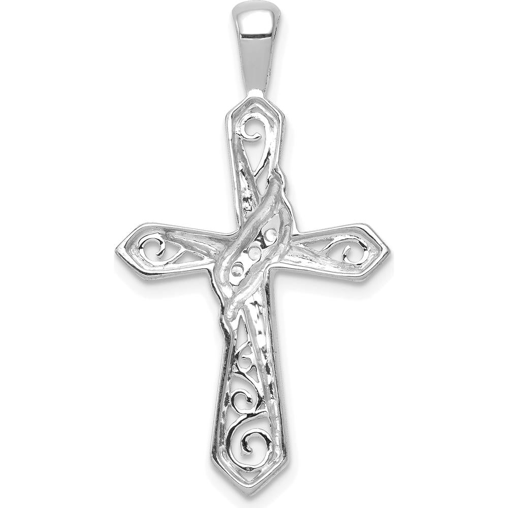 14K White Gold Diamond Cross Pendant with Round Diamonds - 0.05 Carat Total Diamond Weight by Oro Pregiato