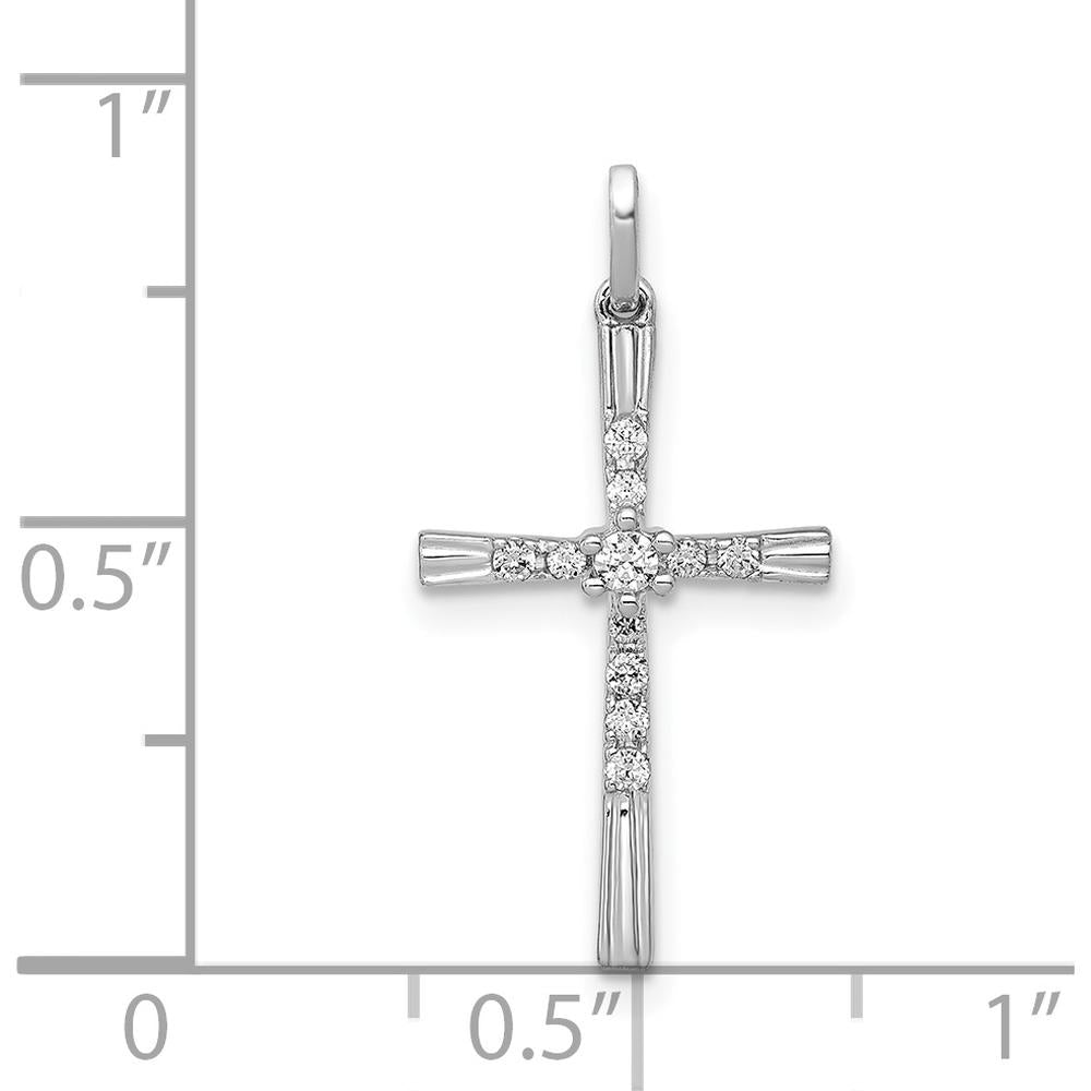 14K White Gold Diamond Cross Pendant with Round Diamonds - 1/10 Carat Total Diamond Weight by Monteluci Fine Jewelry