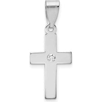 14K White Gold Diamond Cross Pendant with Round Faceted Diamond - 0.01 Carat Total Diamond Weight by Oro Pregiato