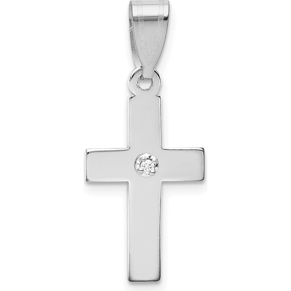 14K White Gold Diamond Cross Pendant with Round Faceted Diamond - 0.01 Carat Total Diamond Weight by Oro Pregiato