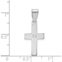 14K White Gold Diamond Cross Pendant with Round Faceted Diamond - 0.01 Carat Total Diamond Weight by Oro Pregiato