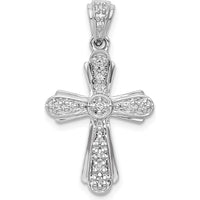 14K White Gold Diamond Cross Pendant with Round Natural Diamonds - 0.019 Carat Total Diamond Weight by Monteluci Fine Jewelry