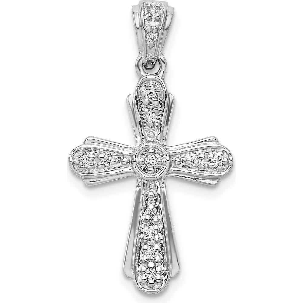 14K White Gold Diamond Cross Pendant with Round Natural Diamonds - 0.019 Carat Total Diamond Weight by Monteluci Fine Jewelry