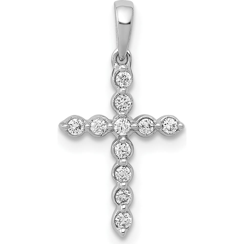 14K White Gold Diamond Cross Pendant with Round Natural Diamonds - 0.10 Carat Total Diamond Weight by Monteluci Fine Jewelry