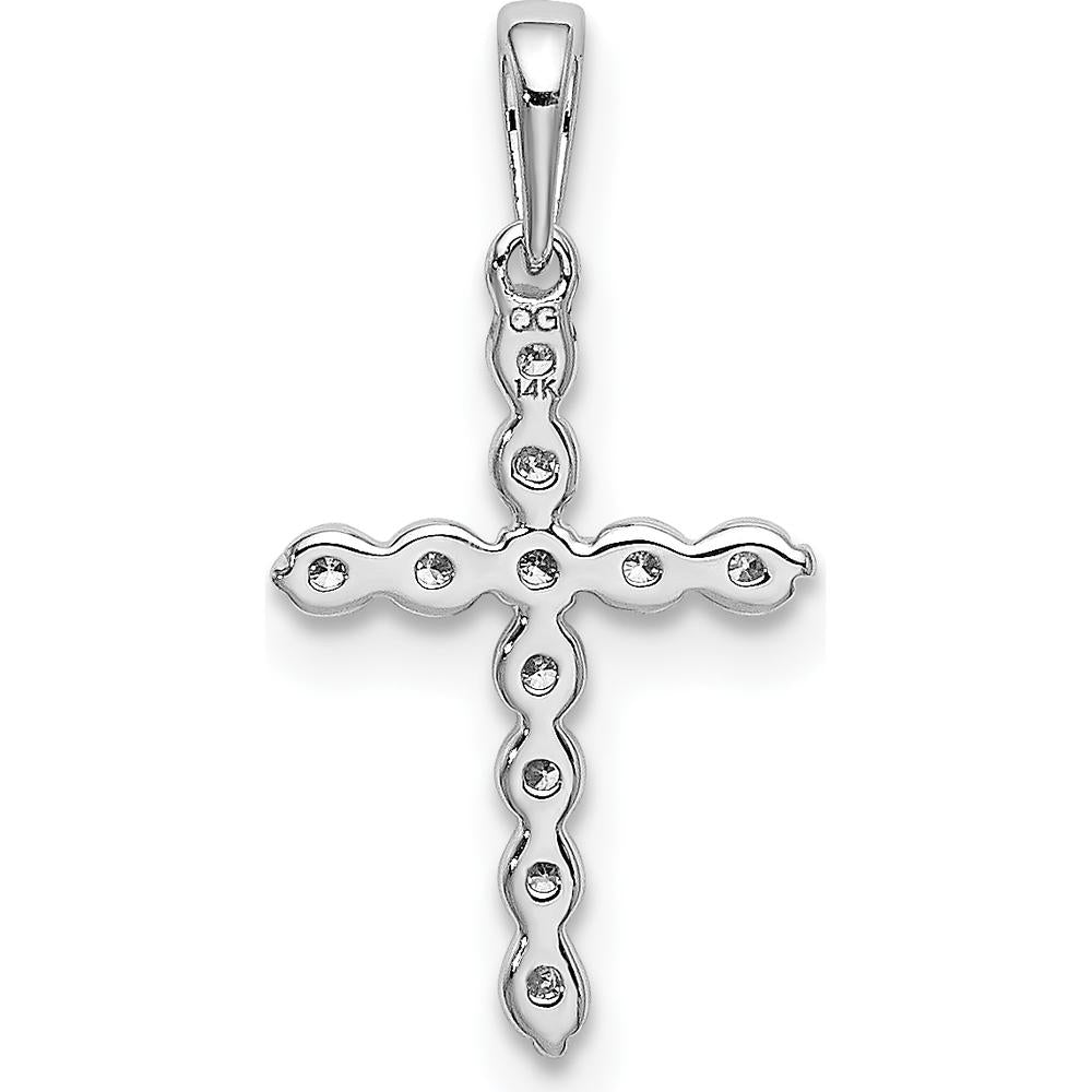 14K White Gold Diamond Cross Pendant with Round Natural Diamonds - 0.10 Carat Total Diamond Weight by Monteluci Fine Jewelry