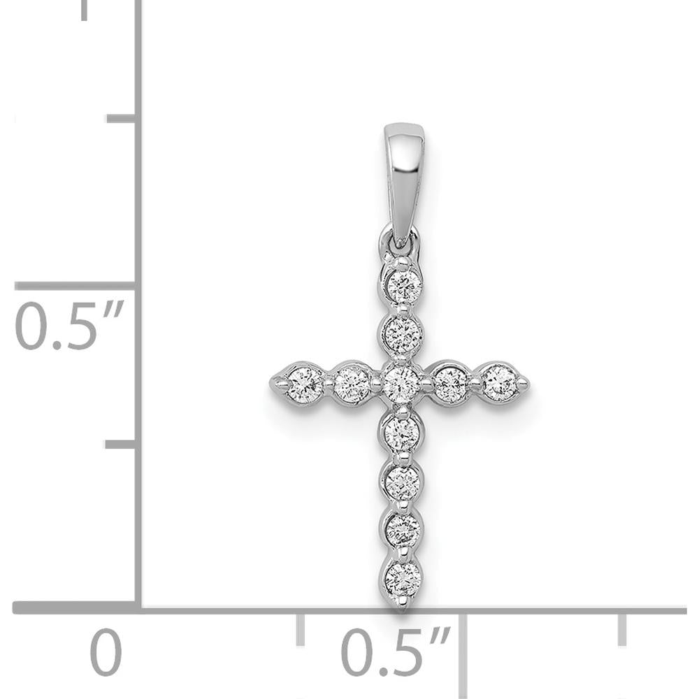14K White Gold Diamond Cross Pendant with Round Natural Diamonds - 0.10 Carat Total Diamond Weight by Monteluci Fine Jewelry