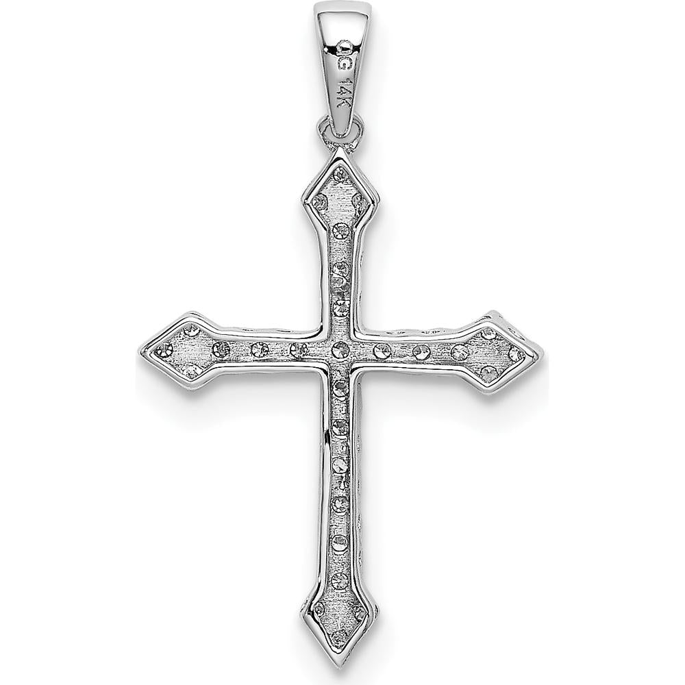 14K White Gold Diamond Cross Pendant with Round Natural Diamonds - 0.10 Carat Total Diamond Weight by Monteluci Fine Jewelry