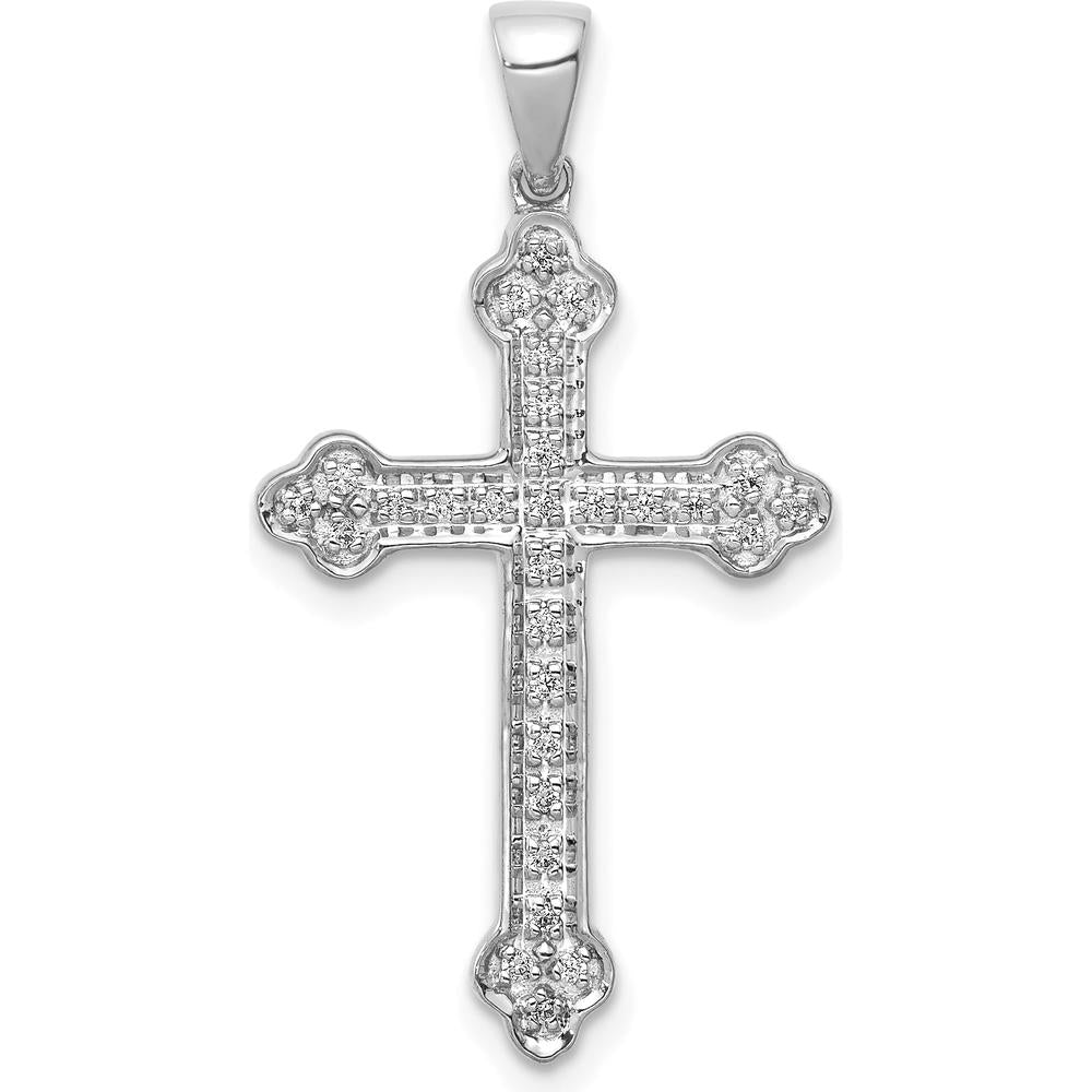 14K White Gold Diamond Cross Pendant with Round Natural Diamonds - 0.10 Carat Total Diamond Weight by Oro Pregiato