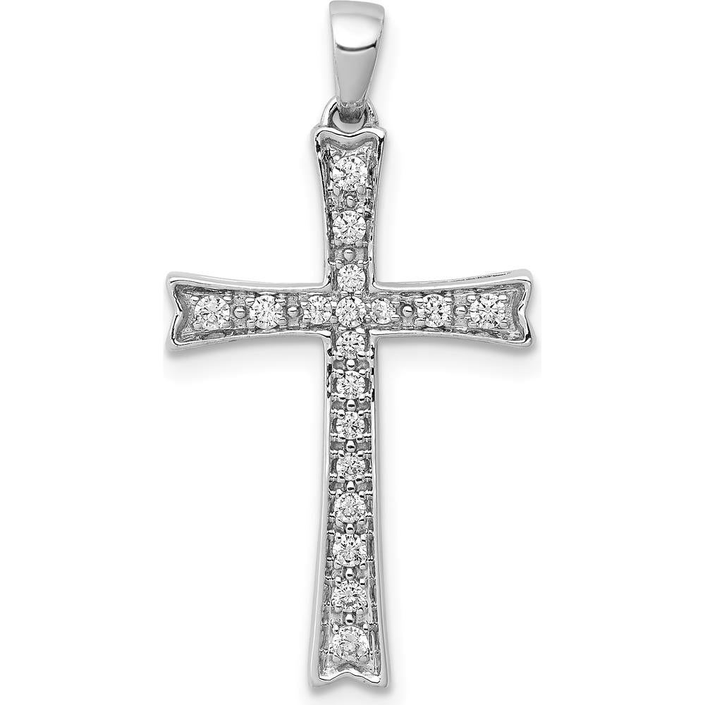 14K White Gold Diamond Cross Pendant with Round Natural Diamonds - 0.20 Carat Total Diamond Weight by Monteluci Fine Jewelry