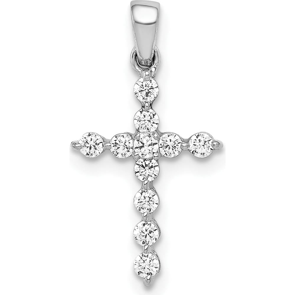 14K White Gold Diamond Cross Pendant with Round Natural Diamonds - 0.25 Carat Total Diamond Weight by Monteluci Fine Jewelry