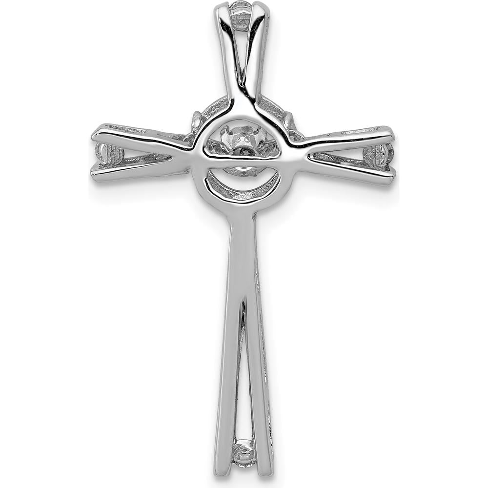 14K White Gold Diamond Cross Pendant with Round Natural Diamonds - 1/15 Carat Total Diamond Weight by Monteluci Fine Jewelry