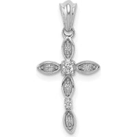 14K White Gold Diamond Cross Pendant with Round Natural Diamonds - 1/20 Carat Total Diamond Weight by Monteluci Fine Jewelry
