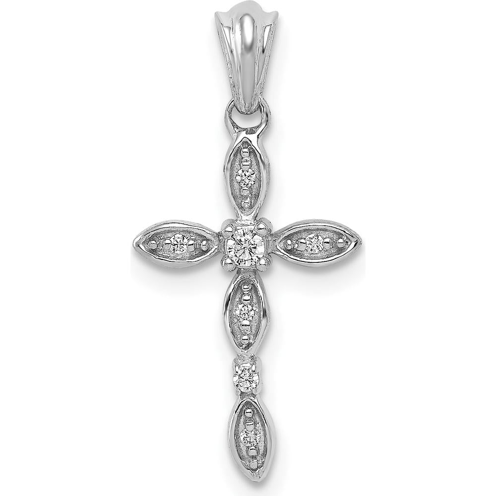 14K White Gold Diamond Cross Pendant with Round Natural Diamonds - 1/20 Carat Total Diamond Weight by Monteluci Fine Jewelry