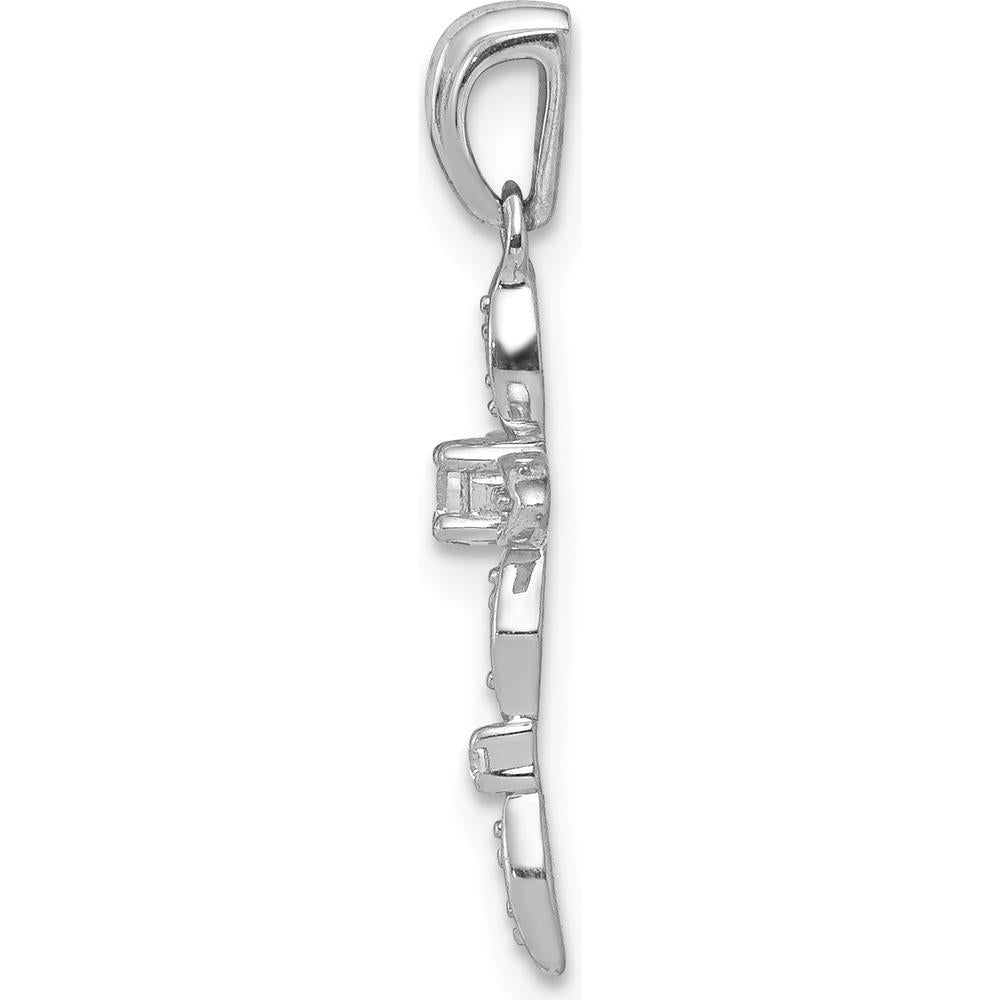 14K White Gold Diamond Cross Pendant with Round Natural Diamonds - 1/20 Carat Total Diamond Weight by Monteluci Fine Jewelry