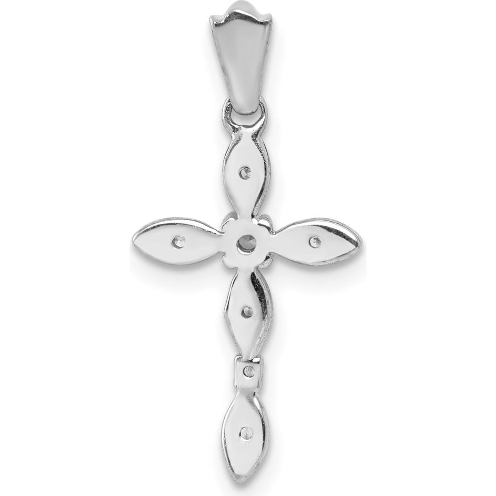 14K White Gold Diamond Cross Pendant with Round Natural Diamonds - 1/20 Carat Total Diamond Weight by Monteluci Fine Jewelry