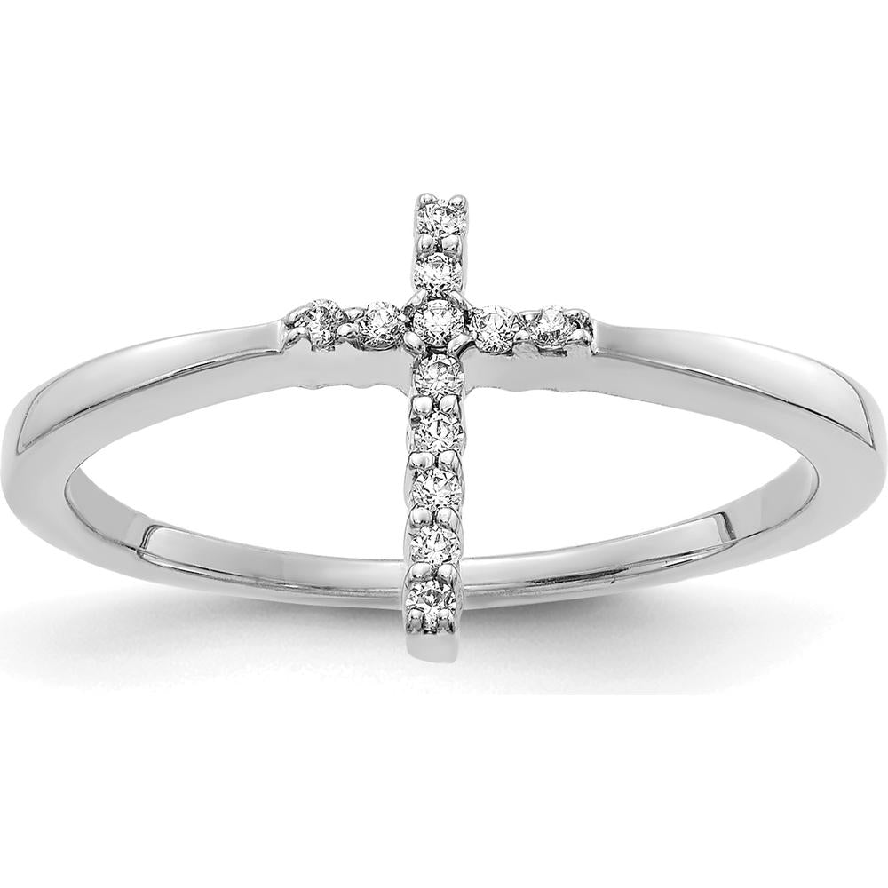 14K White Gold Diamond Cross Ring with 12 Round Diamonds - 0.072 Carat Total Diamond Weight by 0