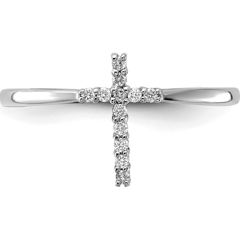 14K White Gold Diamond Cross Ring with 12 Round Diamonds - 0.072 Carat Total Diamond Weight by 0