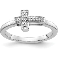 14K White Gold Diamond Cross Ring with Round Diamonds - 0.0099 Carat Total Diamond Weight by 0
