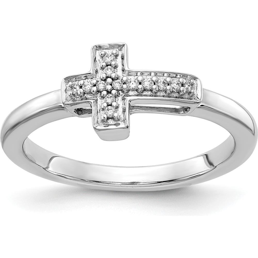 14K White Gold Diamond Cross Ring with Round Diamonds - 0.0099 Carat Total Diamond Weight by 0