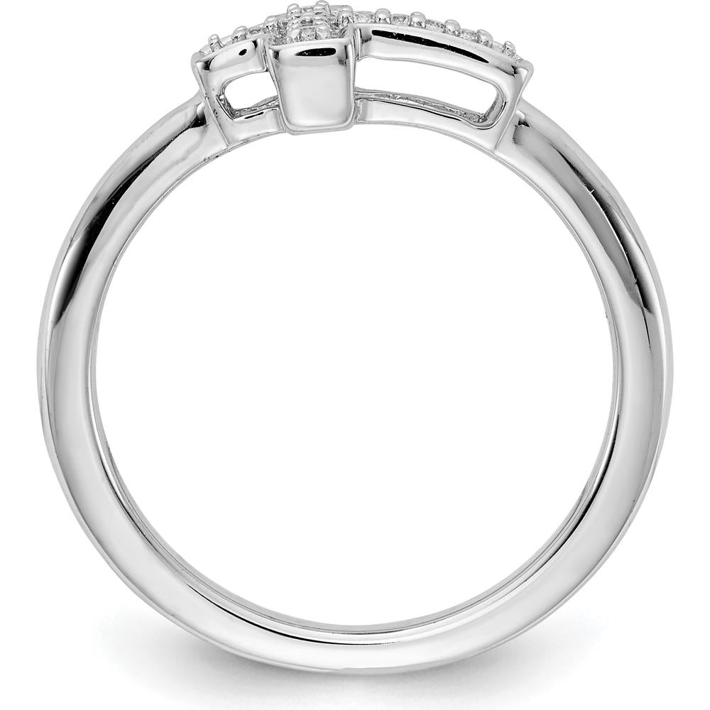 14K White Gold Diamond Cross Ring with Round Diamonds - 0.0099 Carat Total Diamond Weight by 0