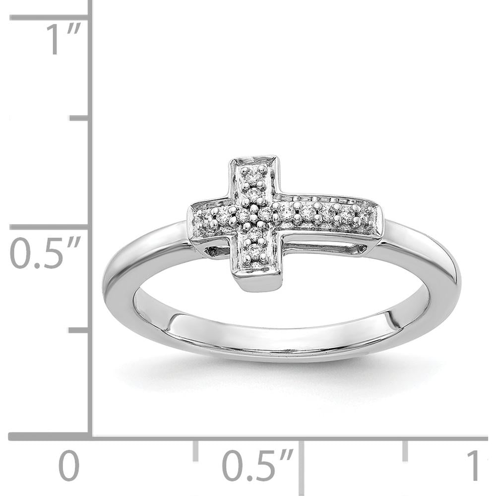14K White Gold Diamond Cross Ring with Round Diamonds - 0.0099 Carat Total Diamond Weight by 0
