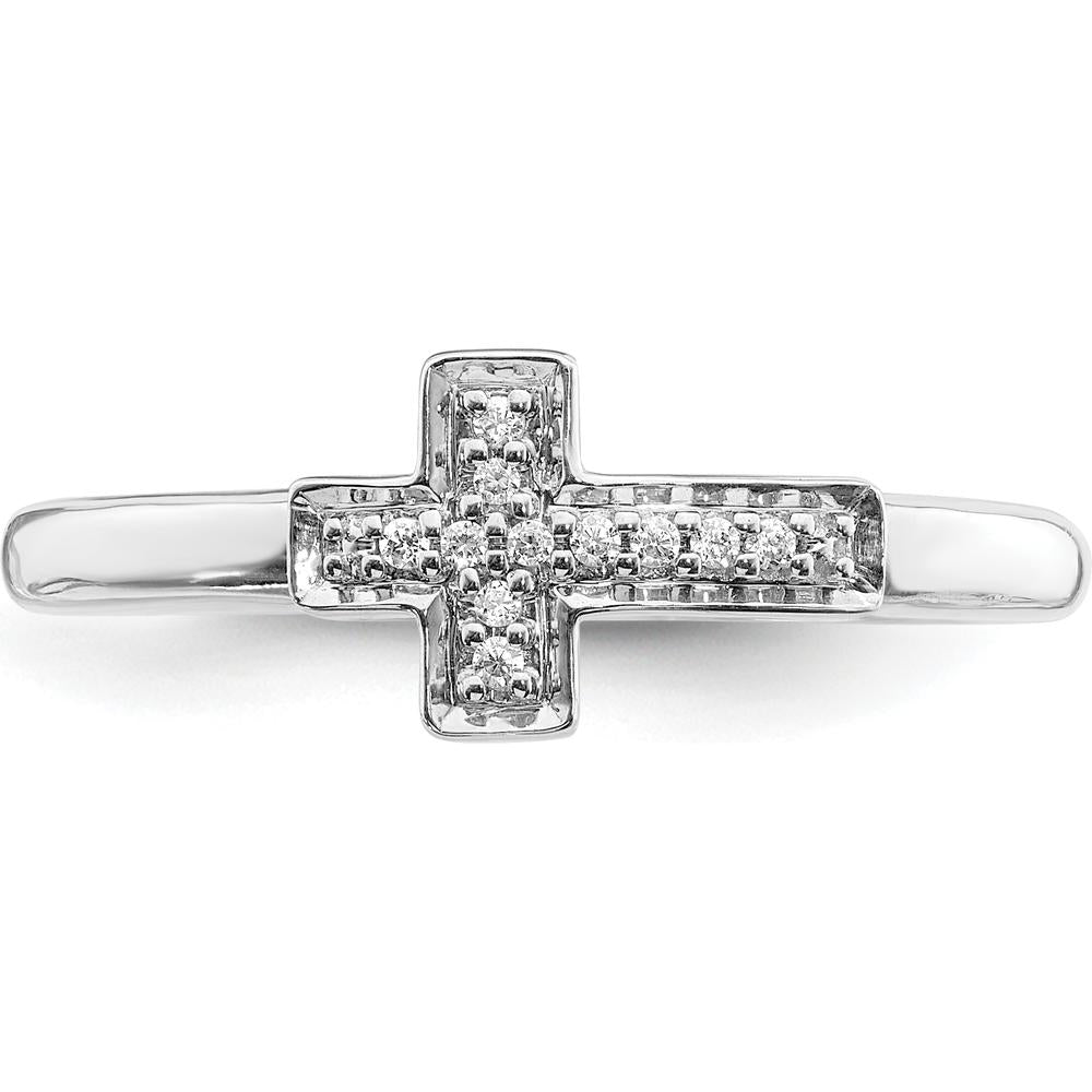 14K White Gold Diamond Cross Ring with Round Diamonds - 0.0099 Carat Total Diamond Weight by 0