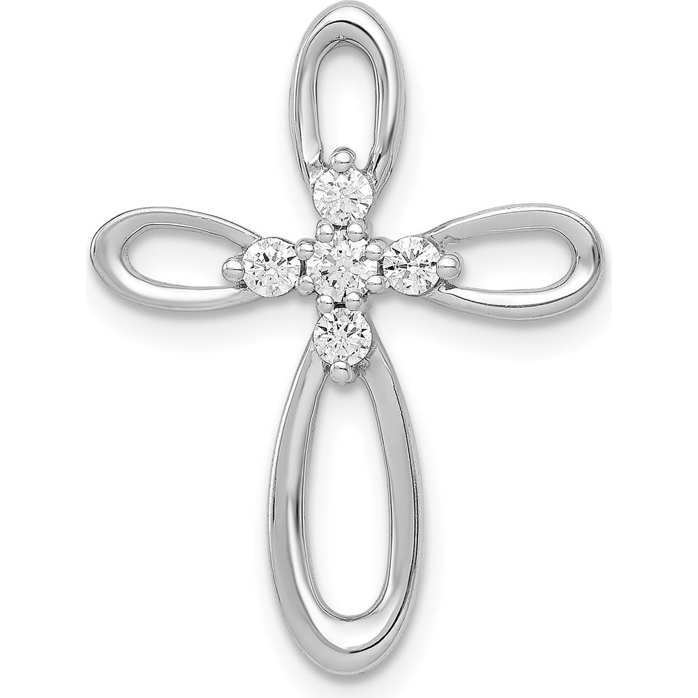 14K White Gold Diamond Cross Slide Pendant with Natural Round Diamonds - 0.10 Carat Total Diamond Weight by Monteluci Fine Jewelry