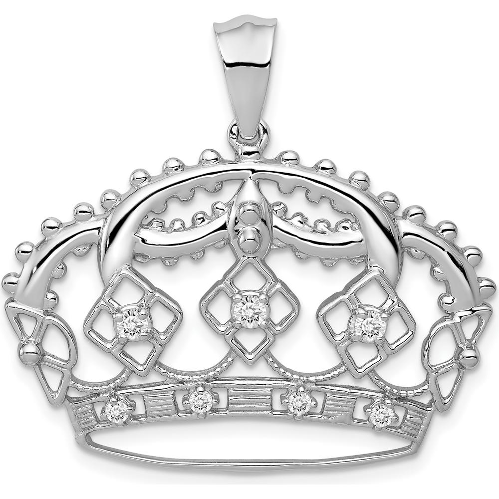 14K White Gold Diamond Crown Pendant - 1/5 Carat Total Diamond Weight by Monteluci Fine Jewelry