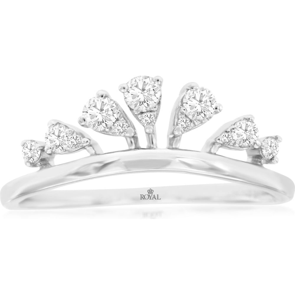 14K White Gold Diamond Crown Ring with Graduated Prong-Set Round Brilliant Diamonds - 0.26 Carat Total Diamond Weight - Royal Jewelry