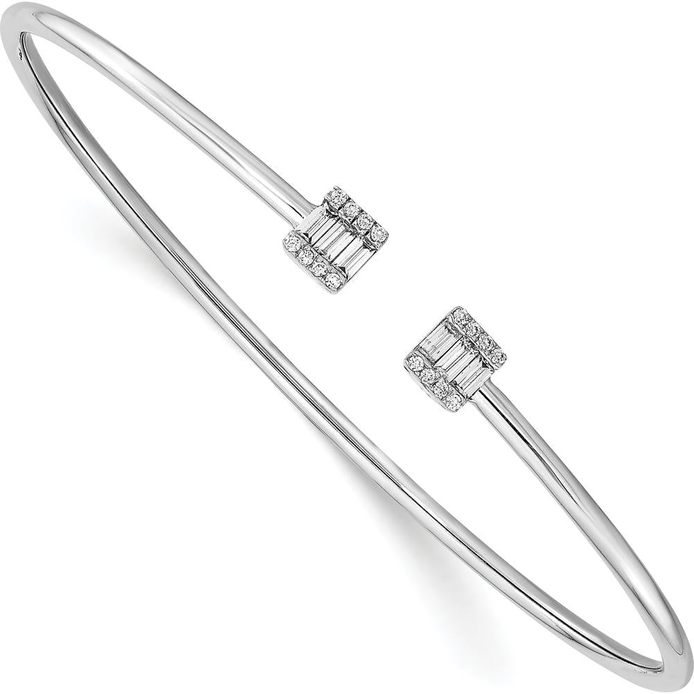 14K White Gold Diamond Cuff Bracelet with Baguette and Round Diamonds - 0.03 Carats Baguette, 0.005 Carats Round Total Diamond Weight by Oro Pregiato