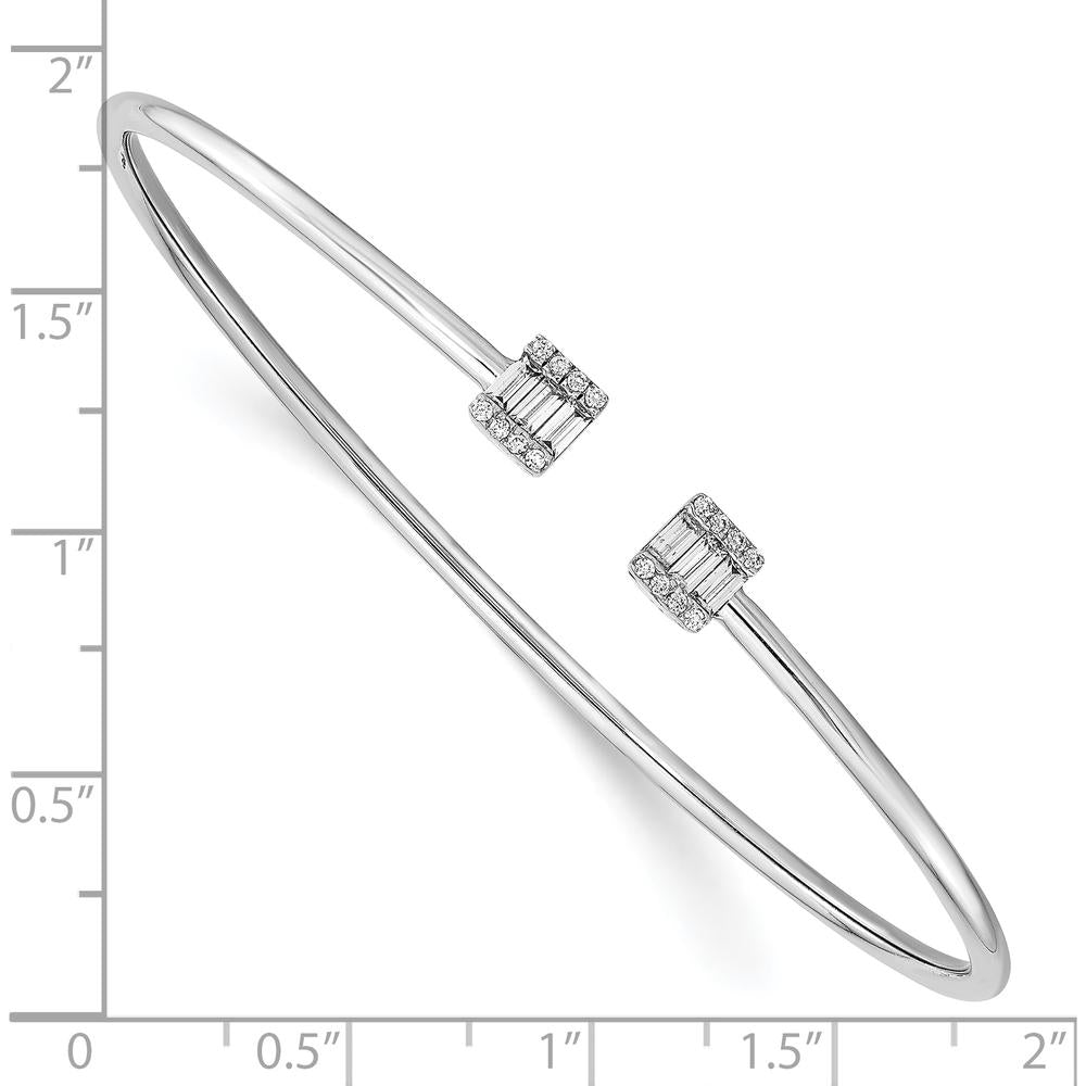 14K White Gold Diamond Cuff Bracelet with Baguette and Round Diamonds - 0.03 Carats Baguette, 0.005 Carats Round Total Diamond Weight by Oro Pregiato