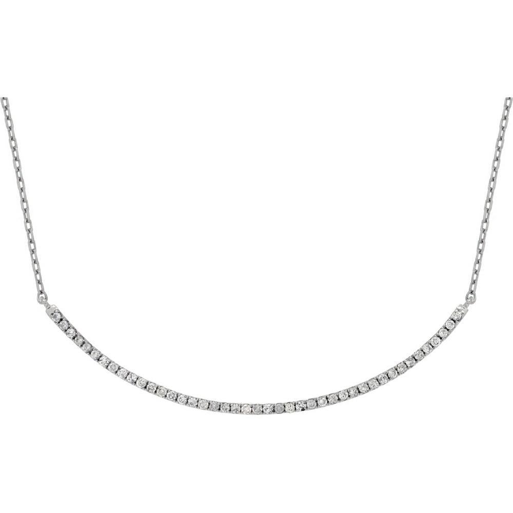 14K White Gold Diamond Curve Necklace with Prong Set Round Diamonds - 0.25 Carats Total Diamond Weight