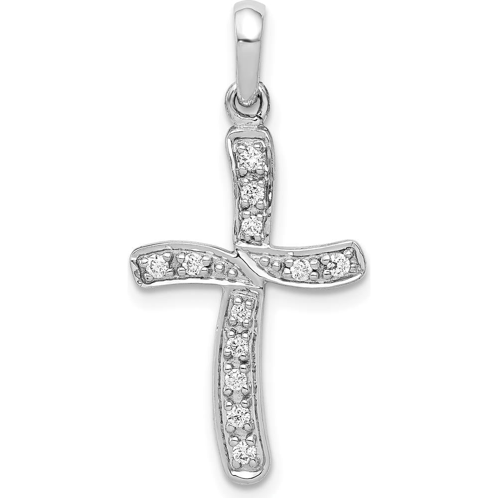 14K White Gold Diamond Curved Cross Pendant - 1/8 Carat Total Diamond Weight by Monteluci Fine Jewelry
