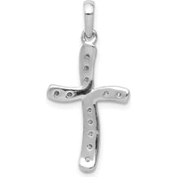 14K White Gold Diamond Curved Cross Pendant - 1/8 Carat Total Diamond Weight by Monteluci Fine Jewelry