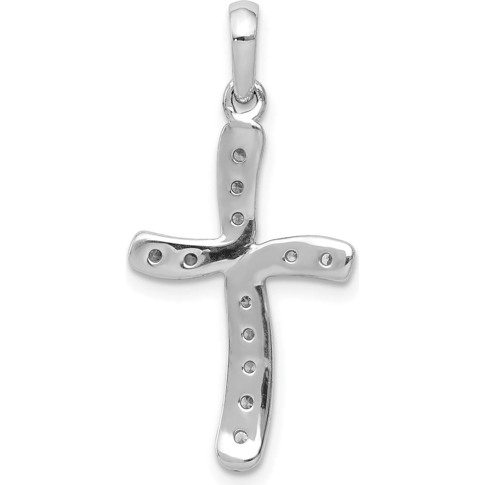 14K White Gold Diamond Curved Cross Pendant - 1/8 Carat Total Diamond Weight by Monteluci Fine Jewelry