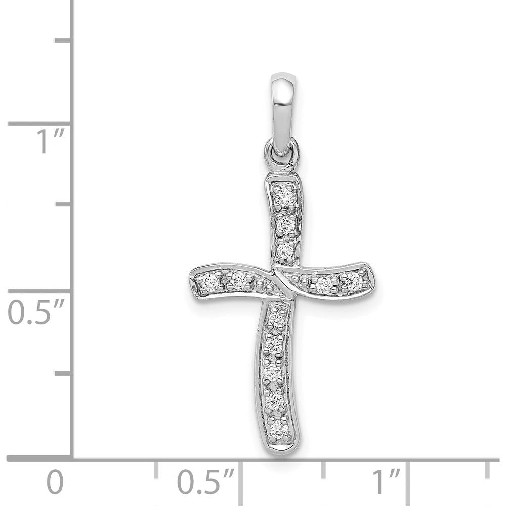 14K White Gold Diamond Curved Cross Pendant - 1/8 Carat Total Diamond Weight by Monteluci Fine Jewelry
