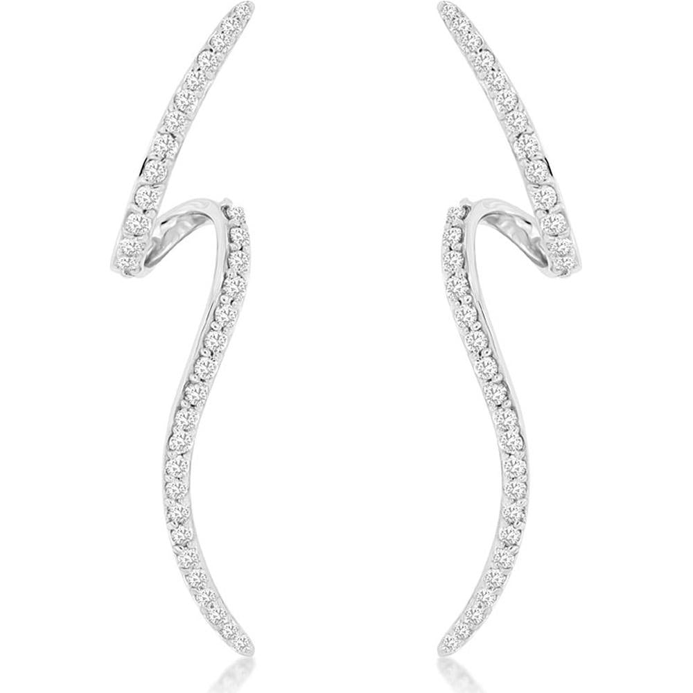 14K White Gold Diamond Curved Earrings - 0.58 Carats Total Diamond Weight