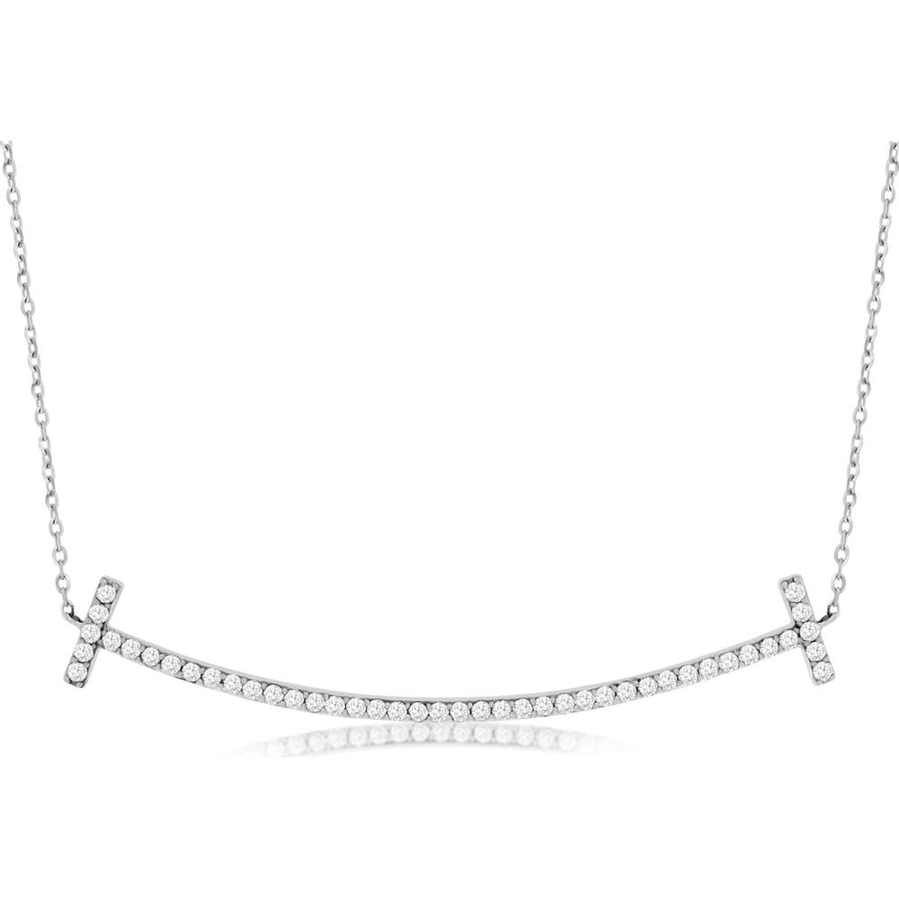 14K White Gold Diamond Curved Pendant Necklace - 0.35 Carats Total Diamond Weight