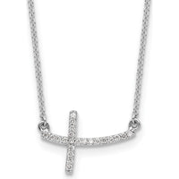 14K White Gold Diamond Curved Sideways Cross Pendant Necklace - 1/10 Carat Total Diamond Weight by Monteluci Fine Jewelry