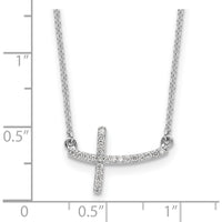 14K White Gold Diamond Curved Sideways Cross Pendant Necklace - 1/10 Carat Total Diamond Weight by Monteluci Fine Jewelry