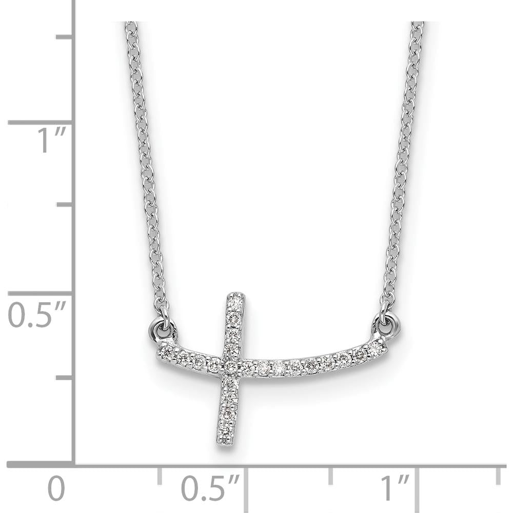 14K White Gold Diamond Curved Sideways Cross Pendant Necklace - 1/10 Carat Total Diamond Weight by Monteluci Fine Jewelry